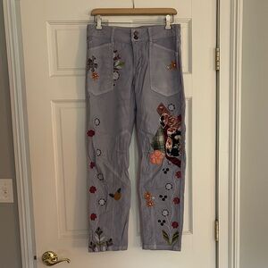 Anthropologie Embroidered Gray Jeans